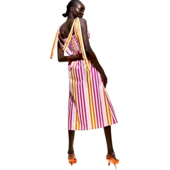 H&M - NWT Bright Colorful Stripe Spaghetti Strap MIDI Dress Size Small - Picture 2 of 12